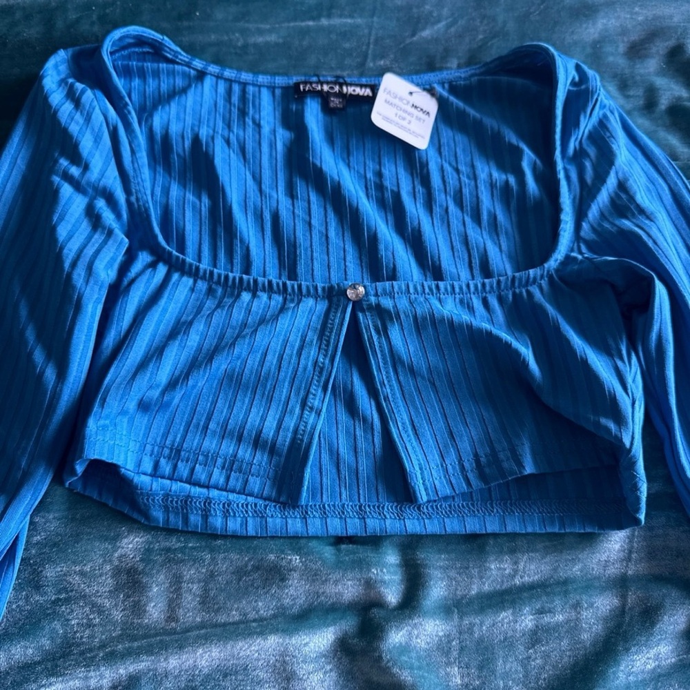 Vibrant Blue Ribbed Two-Piece Set - Picture 5 of 6